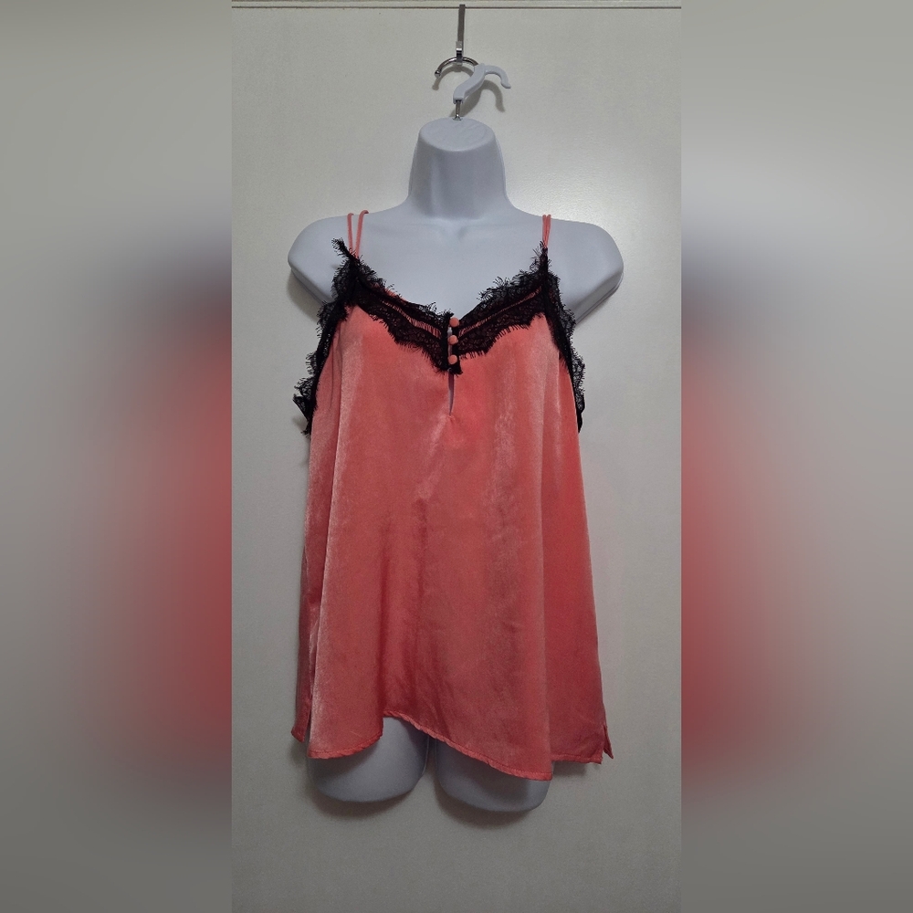 Eve Couture Pink and Black Lace Trim Cami Top- Medium NWOT